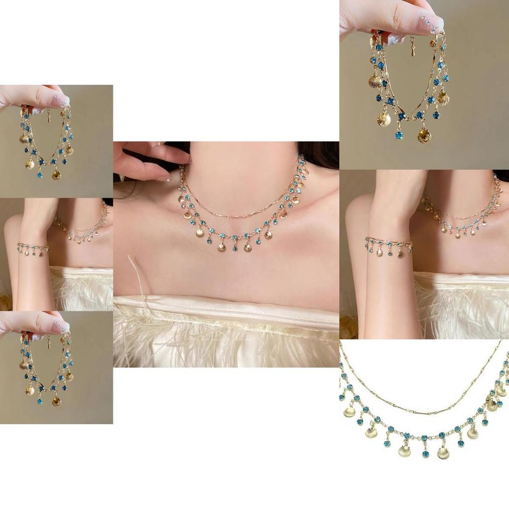 Vintage Artisanal Blue Shell Necklace With Zircon In Exotic Ethnic Style For Women