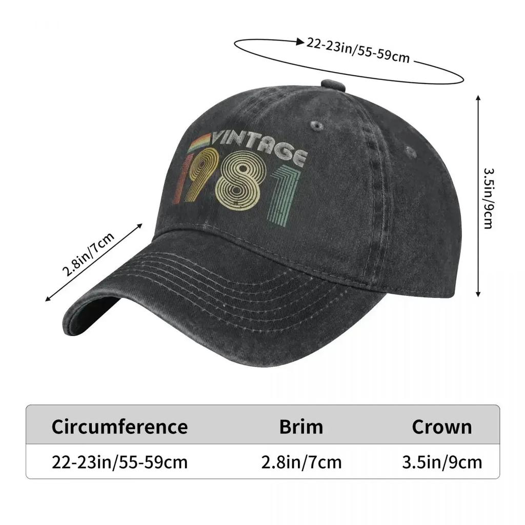 Vintage 1981 Birthday Gift Unisex Baseball Cap Distressed Washed Caps Hat Classic Outdoor All Seasons Travel Gift Snapback Cap