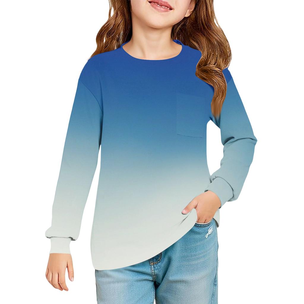 Kids Fashion Crewneck Long Sleeve Top with Print and Pocket
