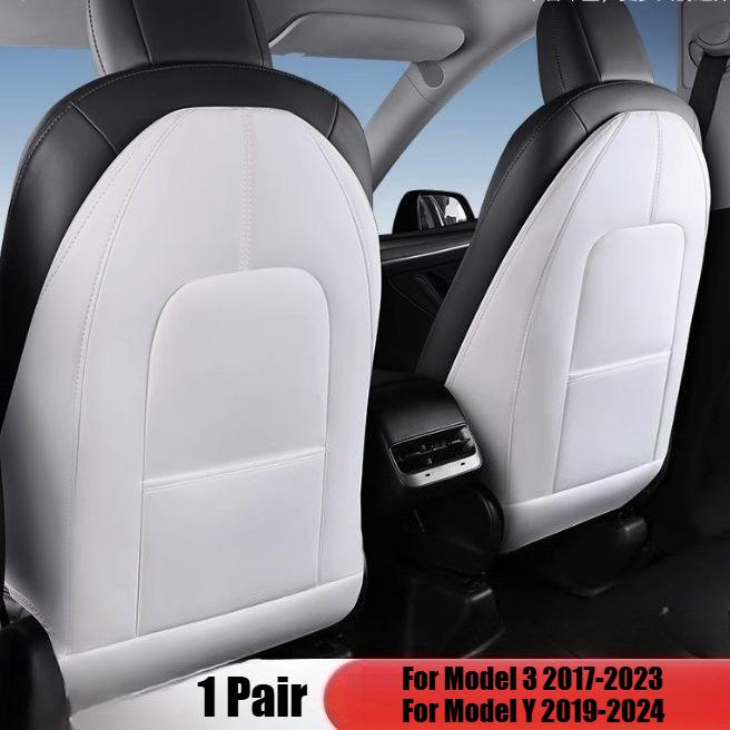 For Tesla Model 3 Y 2Pcs Seat Back Anti Kick Pad Leather Wear-Resistant Anti-Dirty Seat Backrest Protective Mat Car Accessories