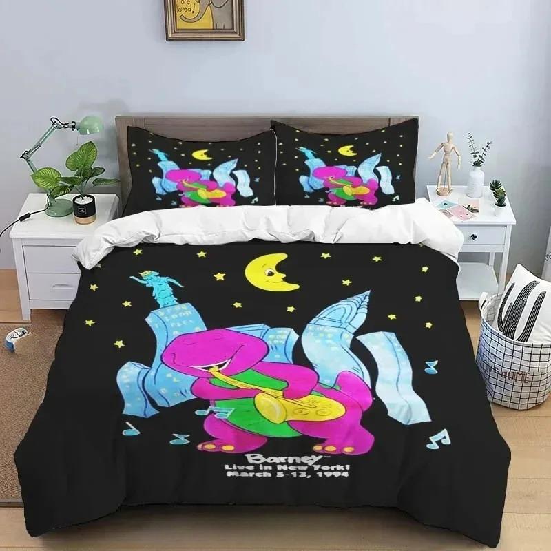 Barney Friends Niedliche Cartoon Bettwäsche Kollektion Dinosaurier Muster Bettbezug Kissenbezug Jungen Schlafzimmer Doppel King Size Bettdecke Geschenk
