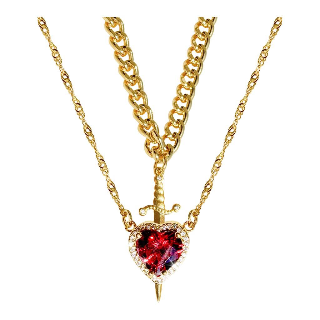 New Hot-selling Red Crystal Heart-shaped Dagger Pendant Necklace
