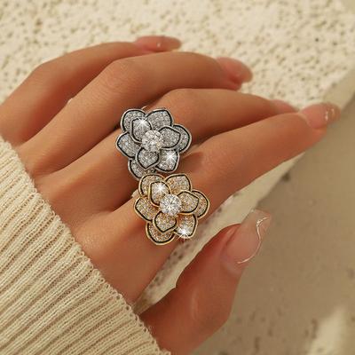 Fashion Flower Ring Ladies Niche Advanced Sense Forefinger Ring Temperament Joker Opening Adjustable Ring Jewelry