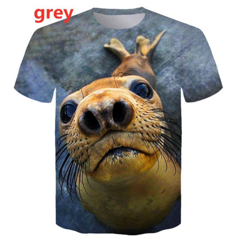 Little Sea Lion Print Men's Casual Short Sleeved Pullover T-shirt Men's T-shirt