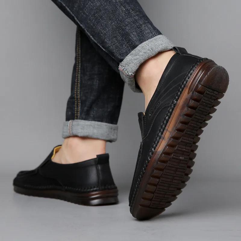New Style Men'S Classic Retro Loafers Light Comfortable Driving Leather Shoes Sewing Men Casual Slip-On Shoe