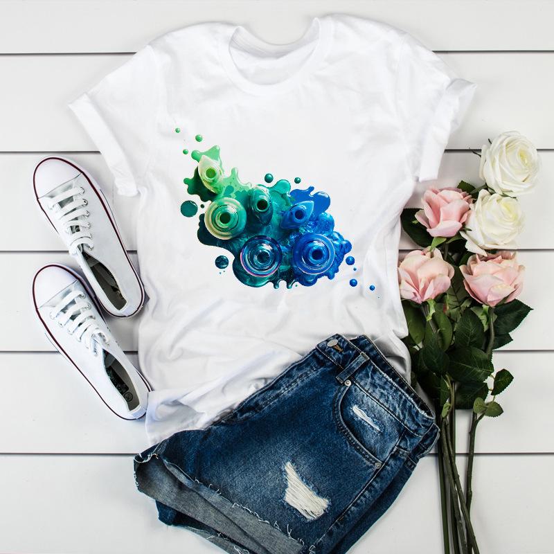Women'S Fun Nail Polish, Pattern, Print Fashion Women'S T-Shirt Casual Top Ladies