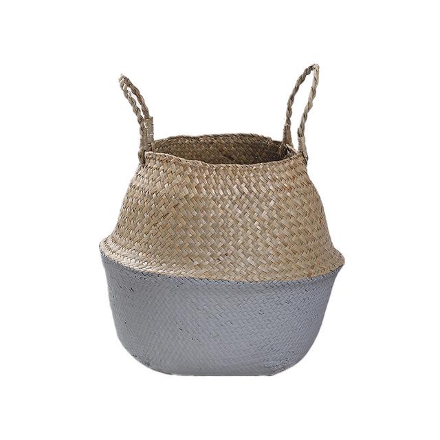 Haushalt Faltbare Natur Seegras Gewebte Aufbewahrungskörbe Garten Blumenvase Hängekorb mit Griff Aufbewahrung Bauchiger Korb