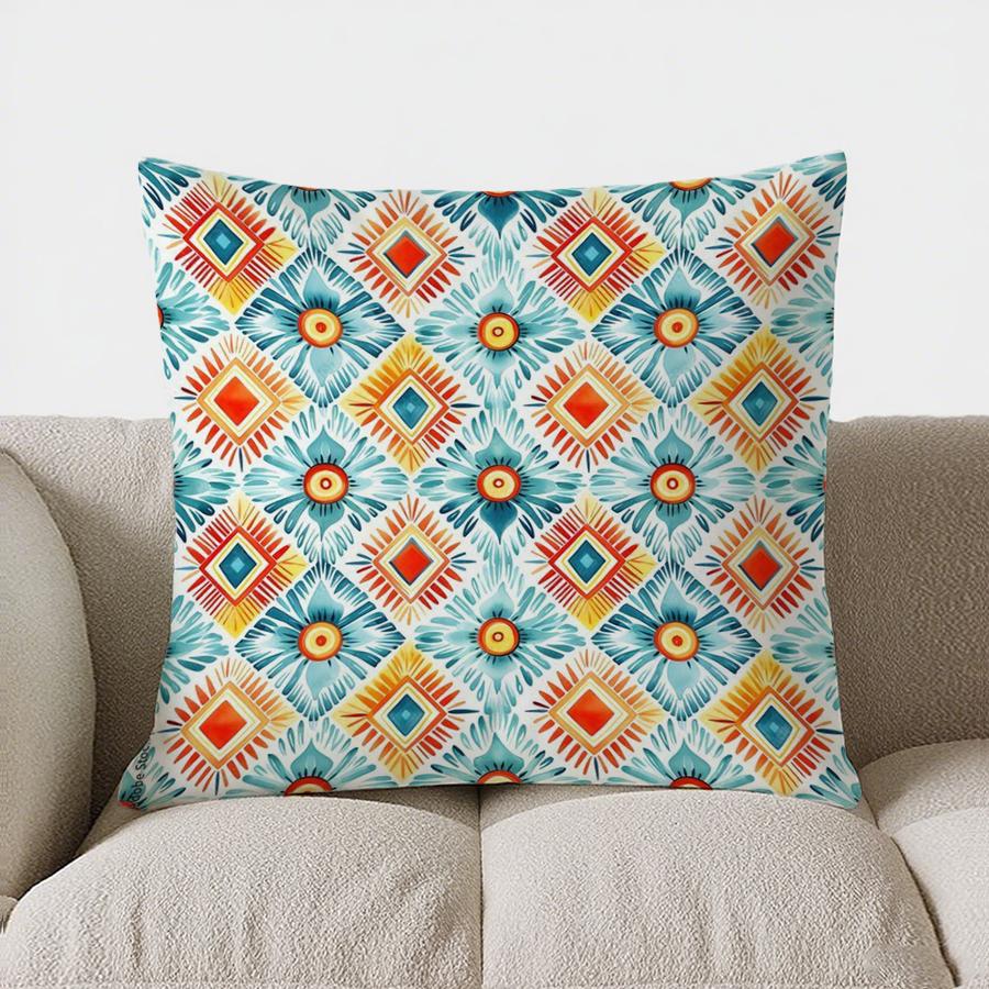 Colorful Geometric Patchwork Pattern Doublesided Printed Pillow Cover Short Plush Suitable Living Room Sofa Throw Cushion Cover