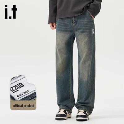 Izzue Men's Retro Loose Straight Washed Jeans