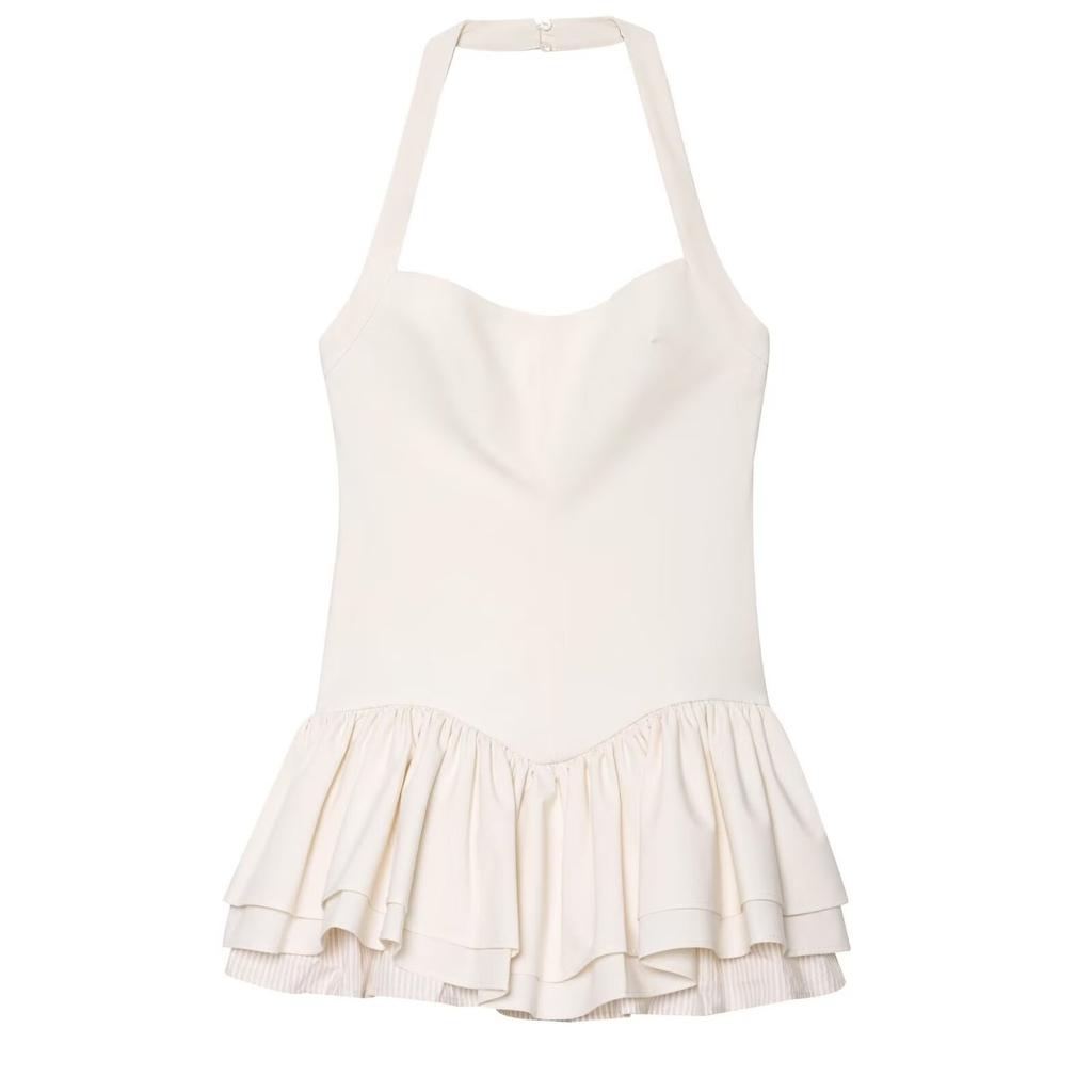 Summer new women's clothing, European and American style laminated decorative neck collar jumpsuit dress