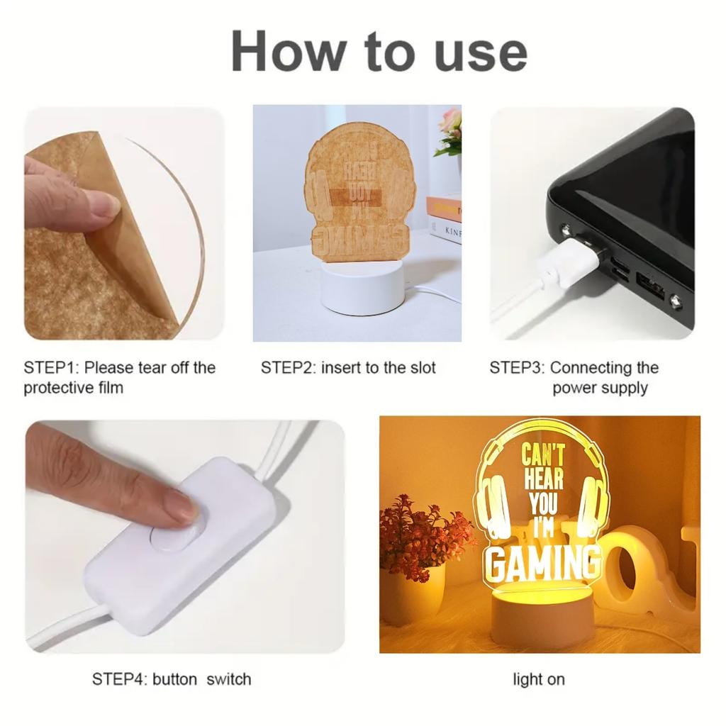 Game Headset 3D Night Light, USB Powered, Used for Game Room Decoration, Christmas, Birthday Decoration Lights