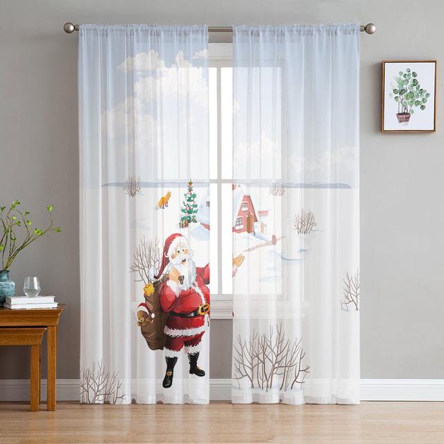 Weihnachtsbogen-Kugel-Weihnachtsbaum-Tüllvorhänge für die Wohnzimmerdekoration, moderne Chiffon-durchsichtige Voile-Weihnachtsvorhänge