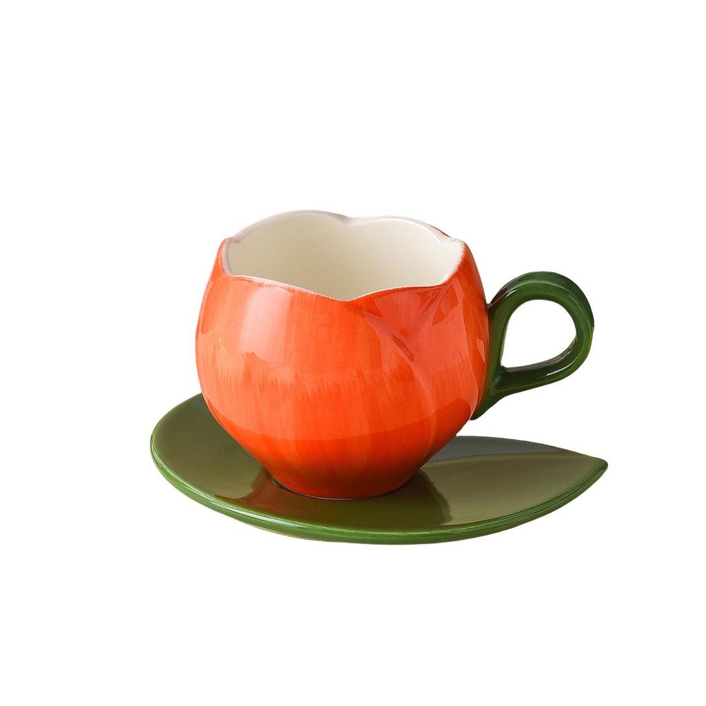 Tulip Shaped Hand-Painted Ceramic Coffee Cup and Saucer - Retro, Girly, Exquisite