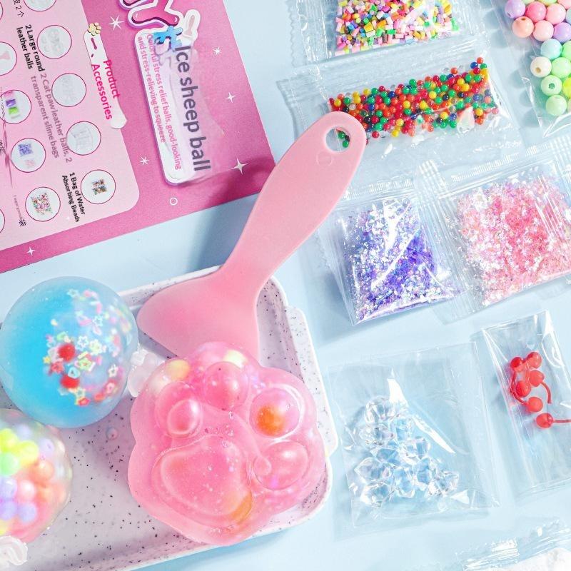 Diy Slime Stress Relief Squeeze Ball Making Kit Glitter Bead Craft Toy For Kids Birthday Party Indoor Handmade Activity Gift