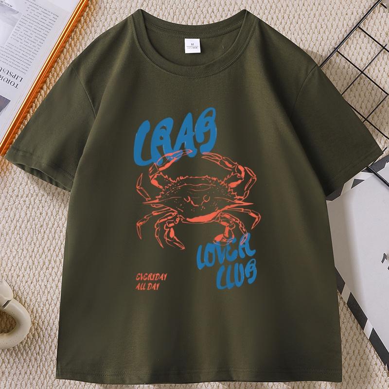 Crab T Shirt Funny Food Tshirt Retro Graphic Tee Summer Seafood Short Sleeve Tshirt Unisex Women Cotton Short Sleeve Tops Tee