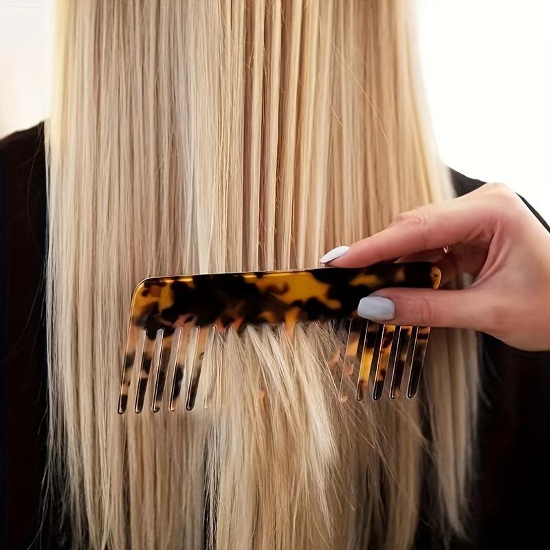 Geometric Acetic Acid Finish Comb, Comfortable Texture, Smooth, Marble Pattern, Plastic Bristle, Acetic Acid Handle, for Normal Hair