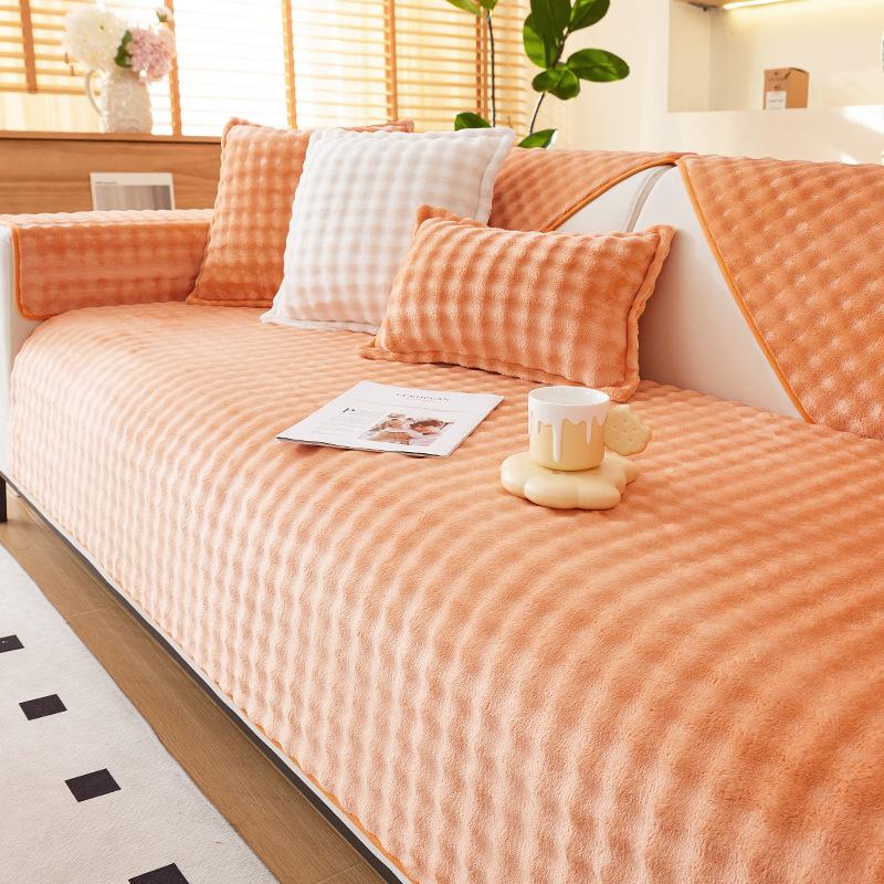 Warm Non-Slip Sofa Cushions Winter Thicken Plaid Plush Sofa Cover Living Room Flannel Couch Covers Universal Armrest Back Towel