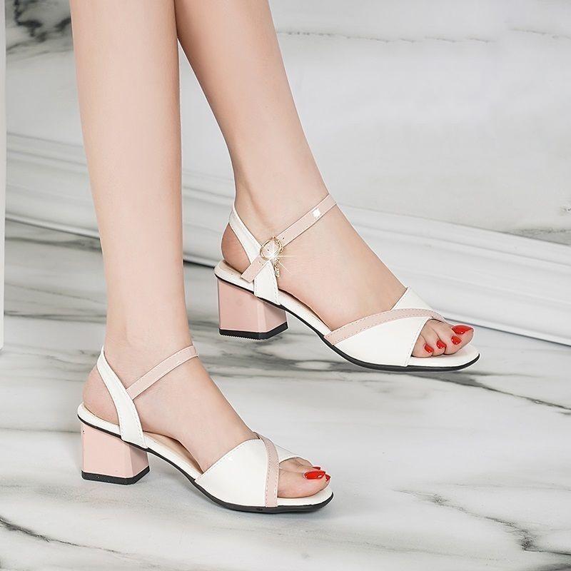 Women's Sandals Fashion Soft Leather High Heeled Sandals Summer Gentle Style Thick Heeled Women's Shoes
