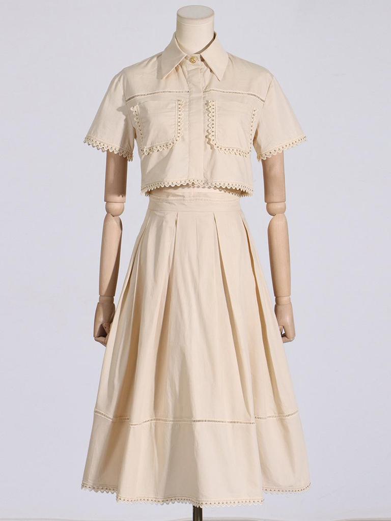 2025 Chic Two-Piece Set: Embroidered Stand-Up Collar Blouse & Long Skirt