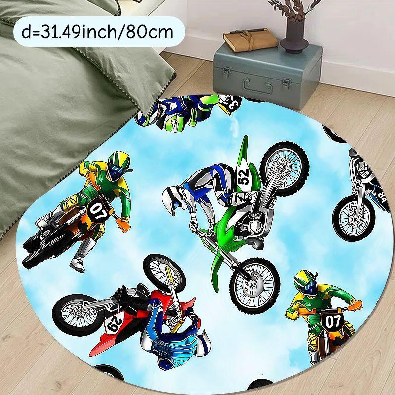 

Круглый ковер Мотокросс Гонщики Фланель Энтузиаст Экстремальных Видов Спорта Домашний Декор Ковер на Мотоциклетную Тему 60cm