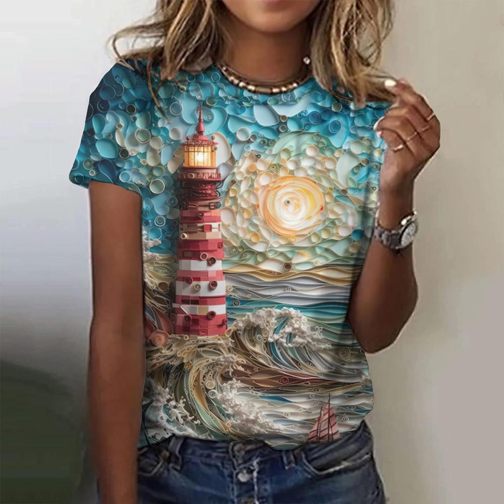 

Женская футболка с круглым вырезом и короткими рукавами, большая повседневная футболка с 3D-принтом, рисунок масляной живописи, лето 6XL