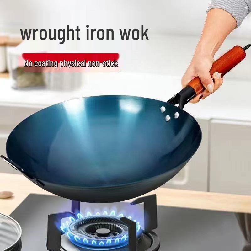 Wok da Cucina in Ferro Blu Retrò Antiaderente Stagionato