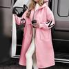 Women's White Long Hooded Coat with Black Sleeve Letter Print