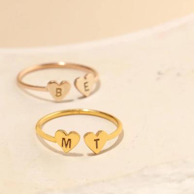 COOLTIME Custom Heart Initial Ring Stainless Steel Personalized Engraved Letter Number Couple Ring Jewelry Gift New