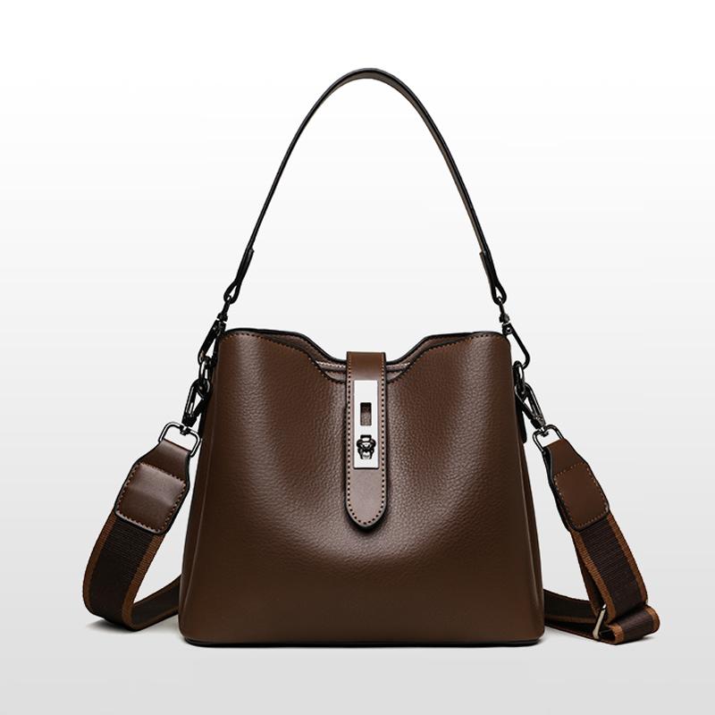

Women s Bucket Shoulder Bag 2026 New Top Layer Cowhide Women Fashi Diagal Cross Bag Brand Luxury Handbag Casual Tote Bag 22cmX19.5cmX10cm коричневий