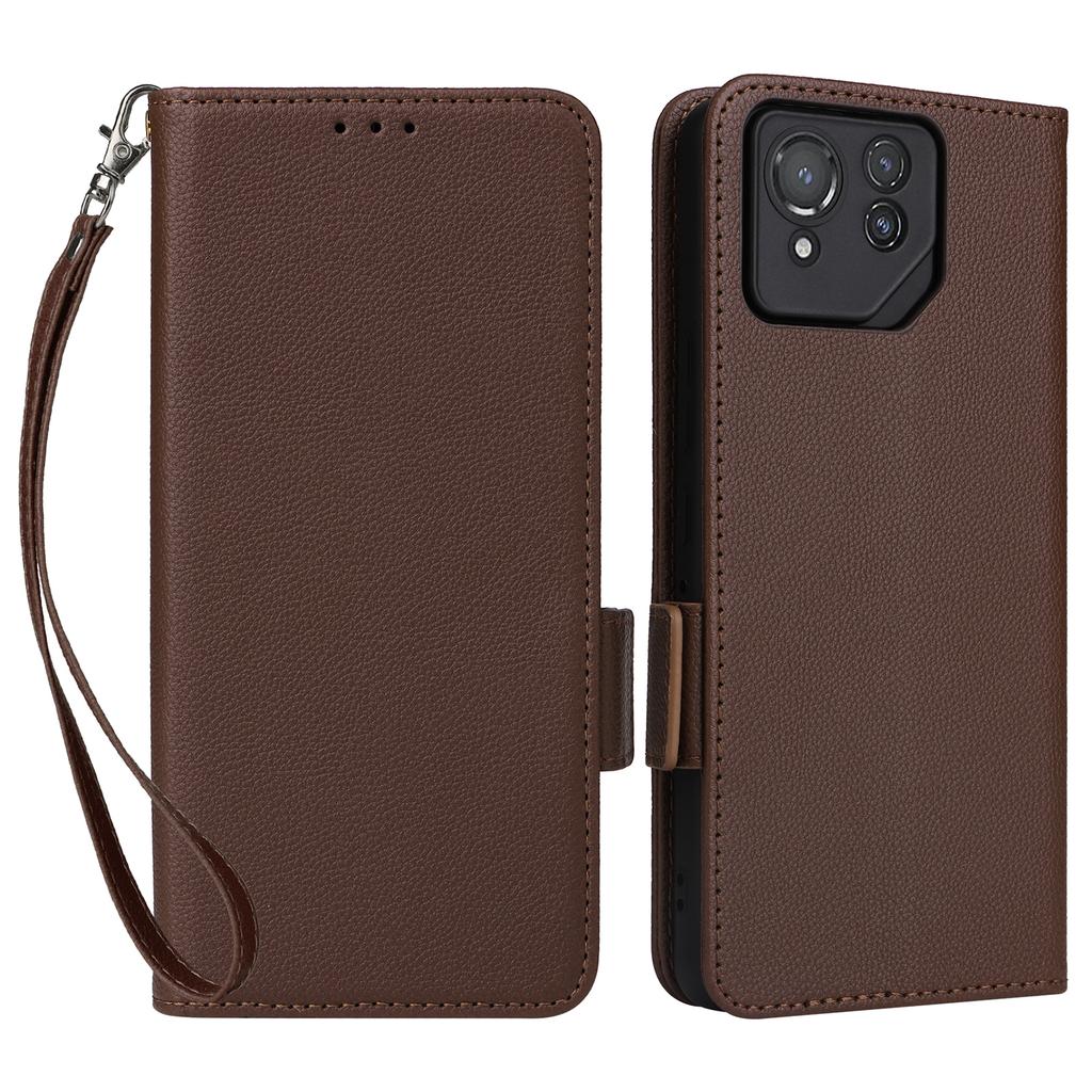 For Asus ROG Phone 8 Pro 5G/8 5G Magnetic Case Leather Litchi Texture Cover with Wrist Strap