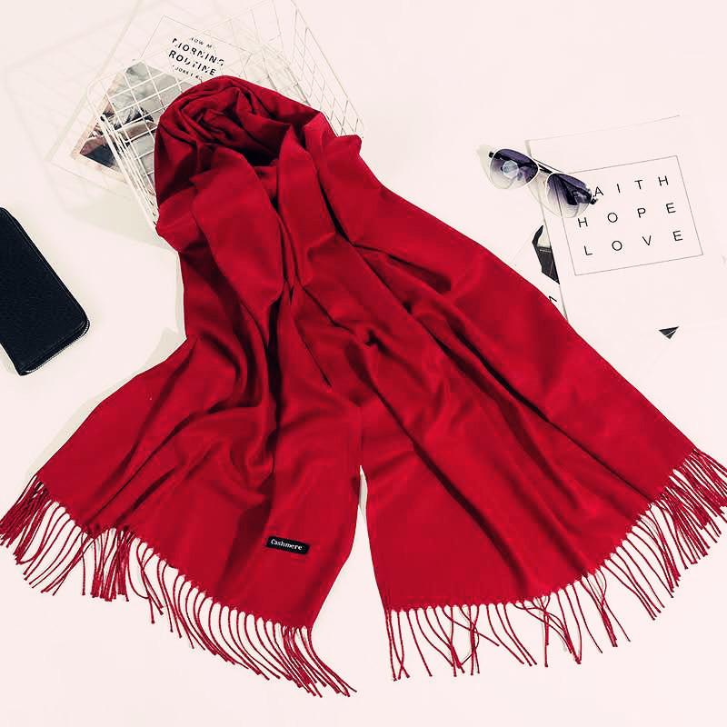 Otoño E Invierno Nuevo Bufanda de Cachemira para Mujer Color Sólido Imitación Cachemira Bufanda de Punto Gruesa Bordada Cachemira Chal