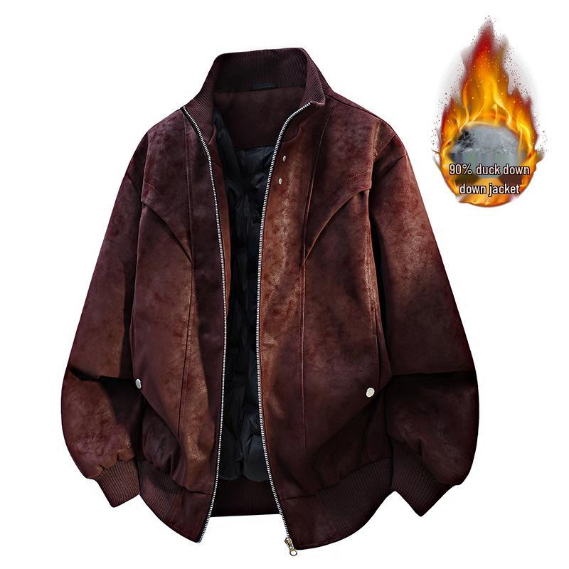 

Winter Fleece-Lined Windproof Down Jacket - Thick, Velvet-Textured White Duck Down L (Recommended for 110-130 jin) темно-червоний колір