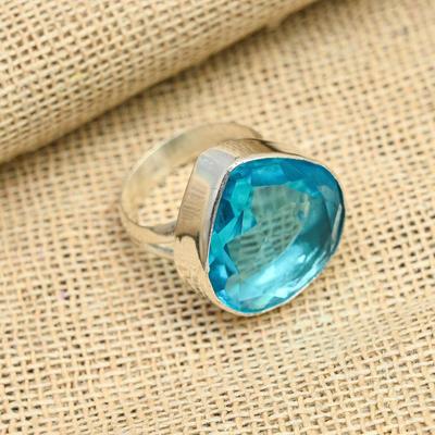 Blue Topaz Gemstone Handmade 925 Sterling Silver Ring Jewelry For Her