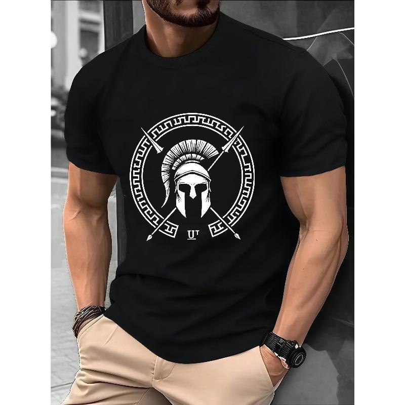 Men's Spartan Warrior T-Shirt - Round Neck Knit Top Suitable for Gym, Training, Outdoor | Machine Washable ,Vintage ,Casual Wear