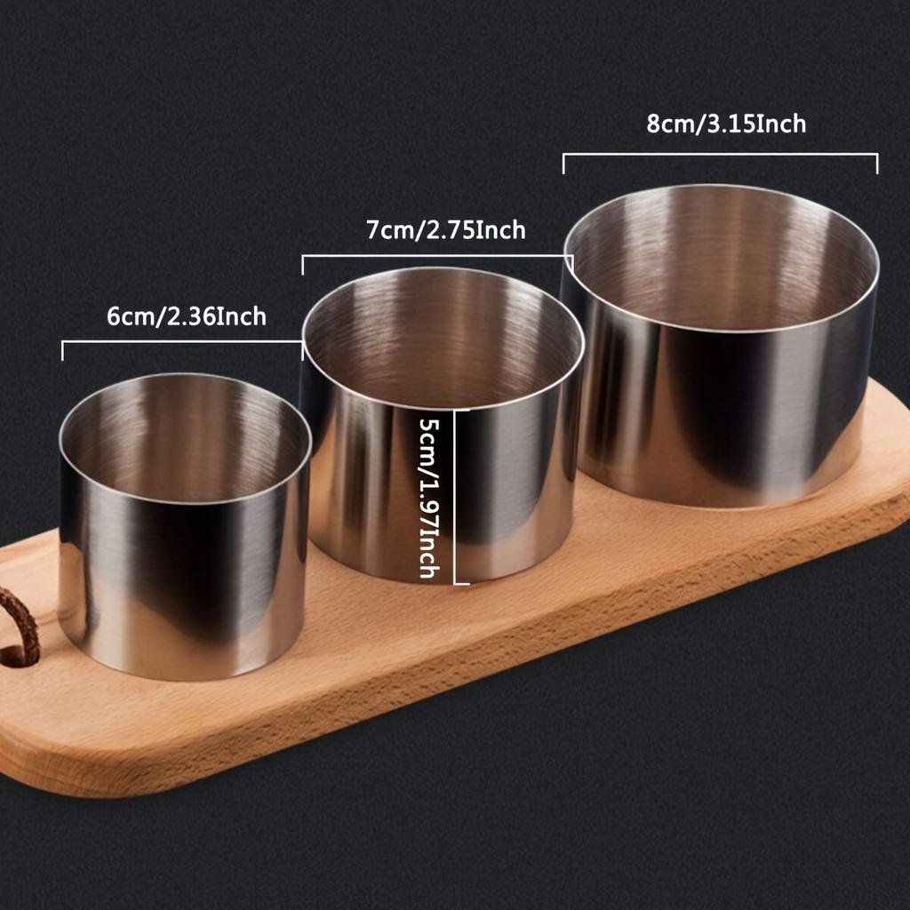 3er Set Kuchenringformen mit Stoßer, Edelstahl-Kuchenringe, Mousse-Ringe, Reisbällchen-Formen, Backwerkzeuge, Küchenhelfer, Küchenzubehör