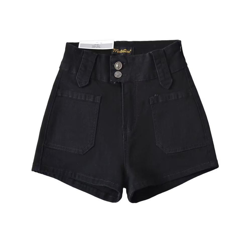 2023 Retro High-Waist Denim Shorts for Women – A-Line Slimming Straight Leg