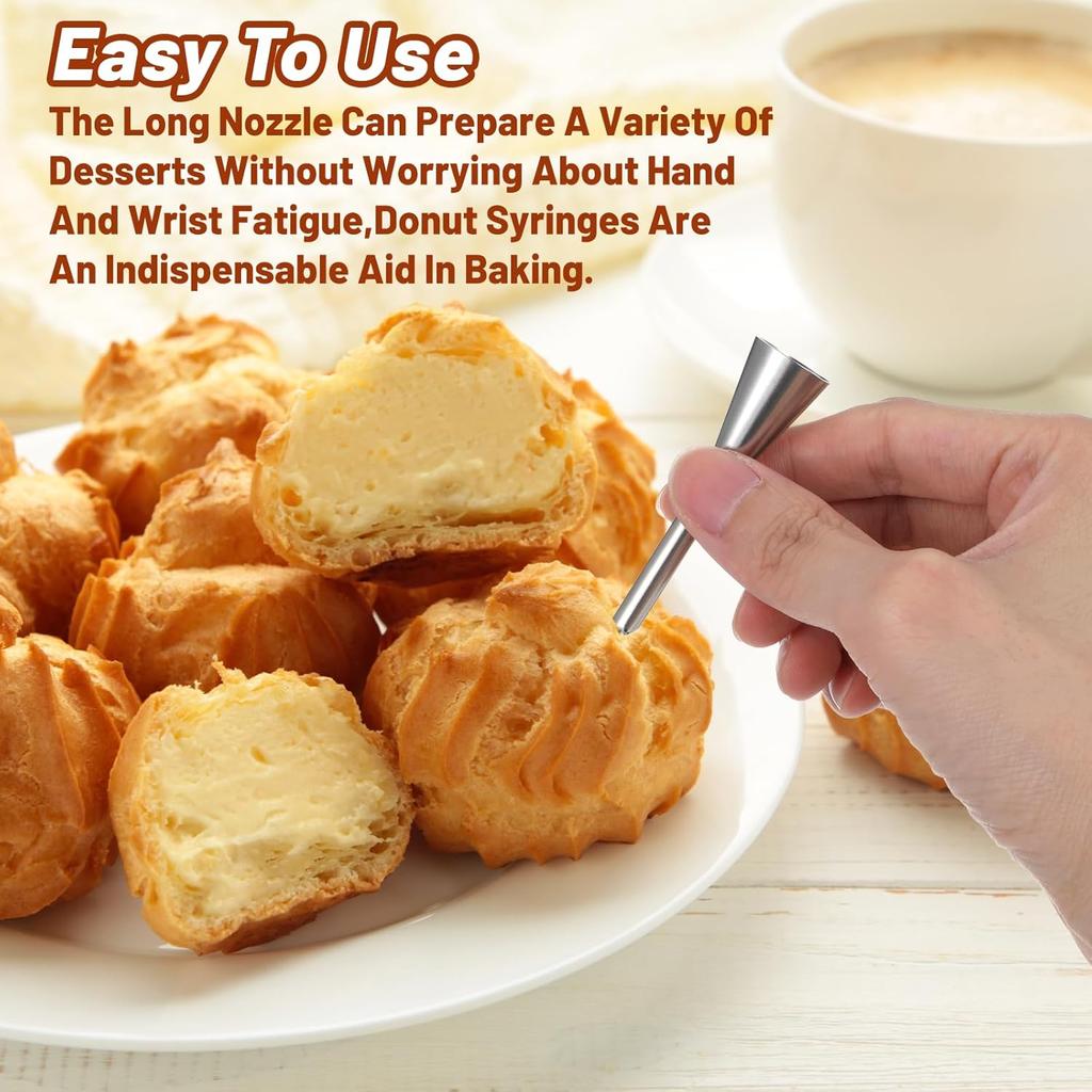 3 Pcs Cream Icing Piping Nozzle Tips,Stainless Steel Long Cream Nozzle Decor,Small Pastry Icing Piping Decorating Tools + Decorating Cleaning Brush