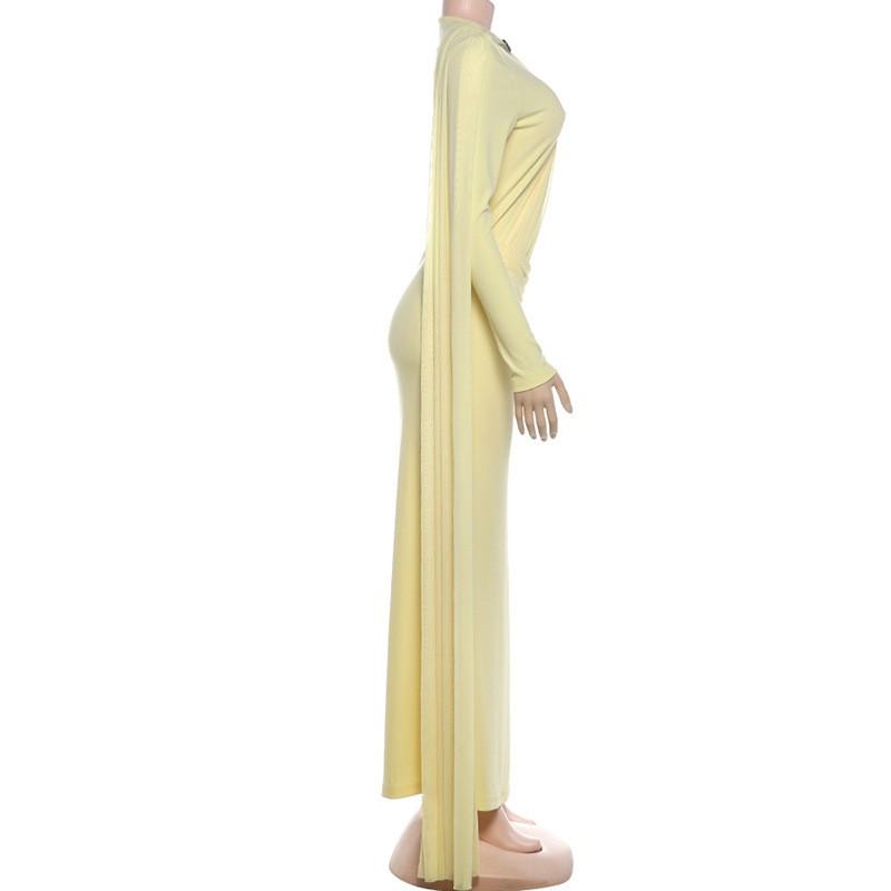 2026 Fall Womens Elegant Solid Long Sleeve Dress With Sash Pleated Bodycon