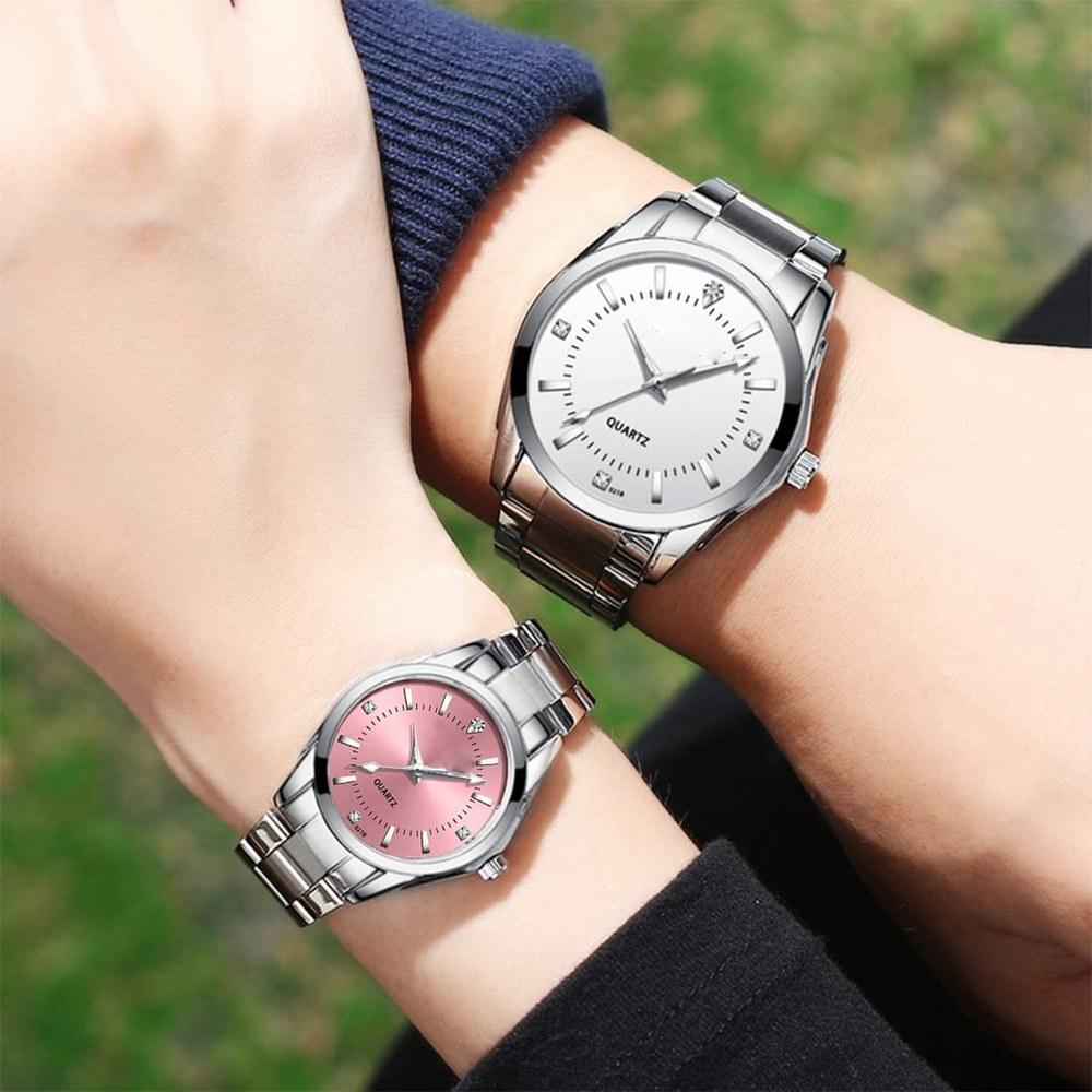 SENRUD Couple Watch Set Stainless Steel Gold and Silver White and Pink Fashion Men Women