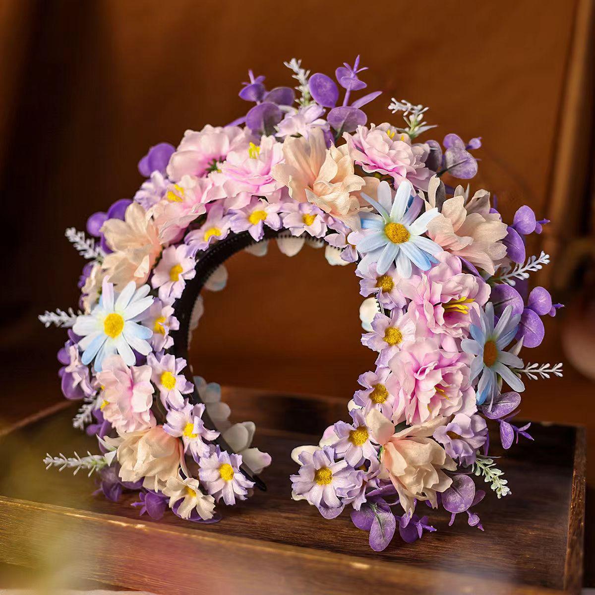 

Ручная работа, цветной 3D-симуляция, цветок, обруч для головы принцессы, головной убор для женщин, невесты, свадебные аксессуары для волос, повязки для волос