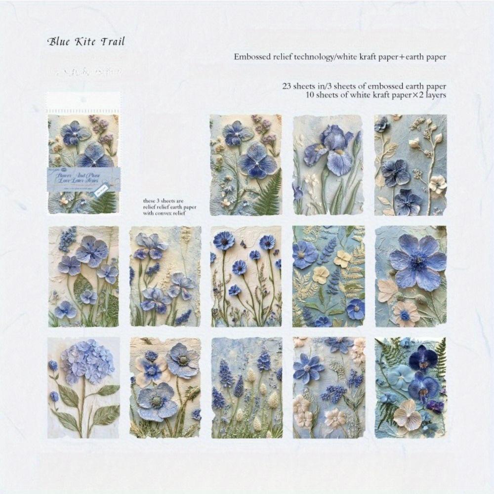 1PC Retro Embossed Plant Material Paper Flower and Grass Love Letter Series Handbook Pain Package Millet DIY Background Base Paper