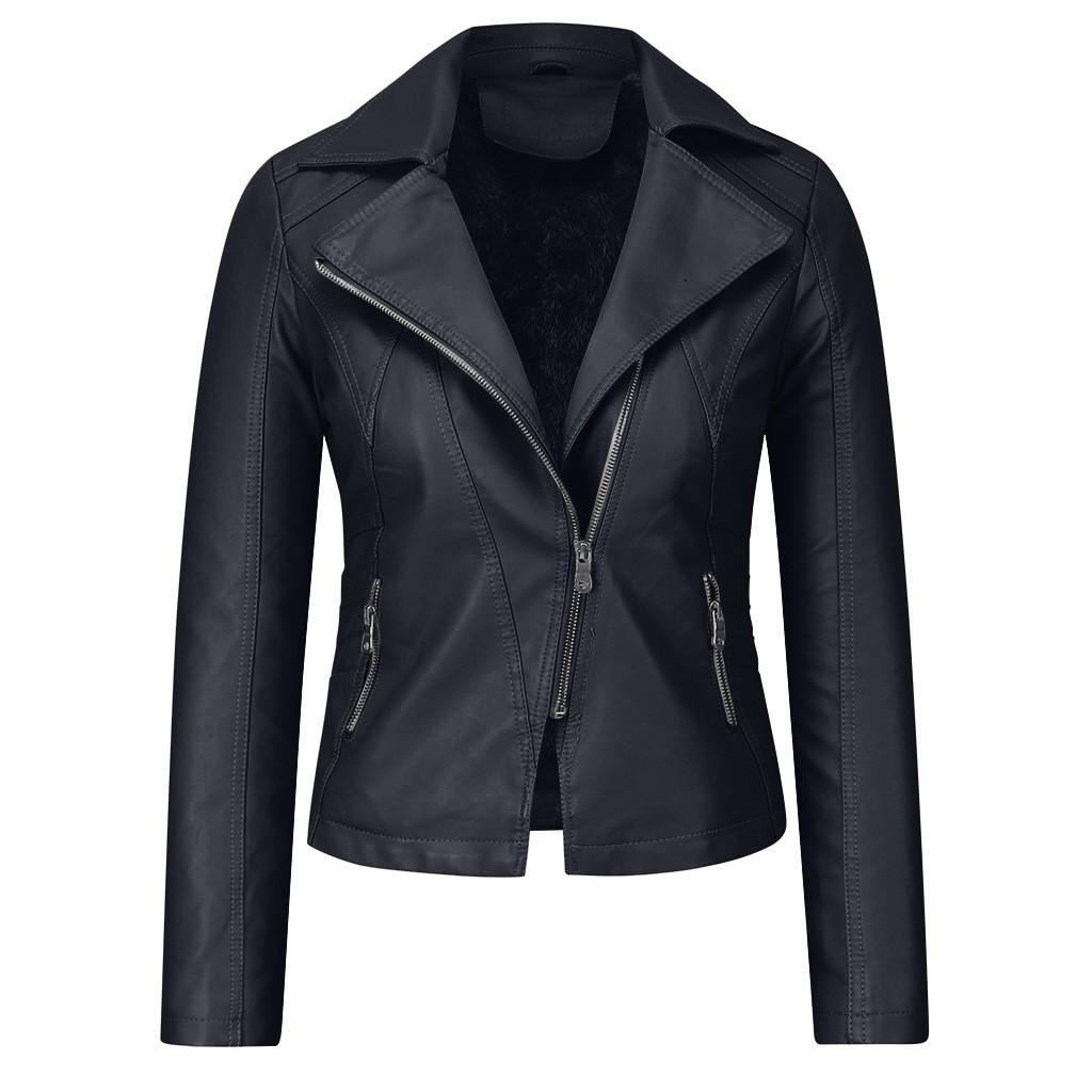 Dámská móda Krátký kabát Bunda z umělé kůže na zip Kabát Kapsa Outwears