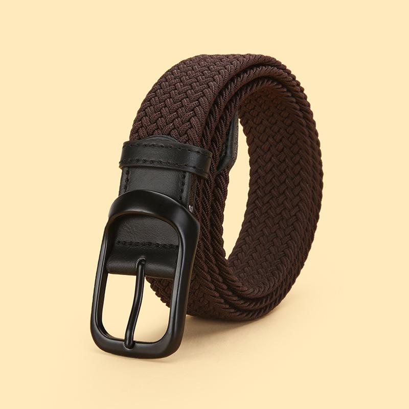 No-Drill Youth Canvas Belt: Men's Casual Woven Elastic Leather Buckle