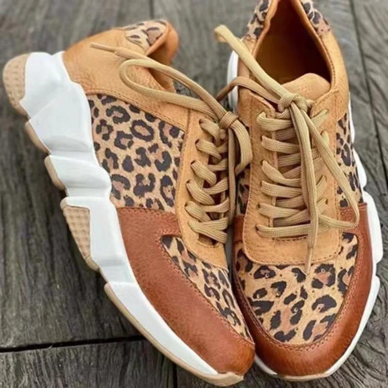 Dames Enkel Schoenen Lente Mode Casual Luipaard Schoenen voor Dames Platform Dames Sneakers Lage Top Veter Tenis Feminino