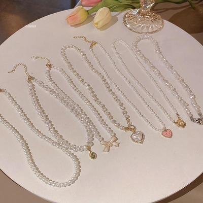 Collana con Perle a Forma di Cuore Stile Coreano per Donna - Catena Elegante e Chic con Perline