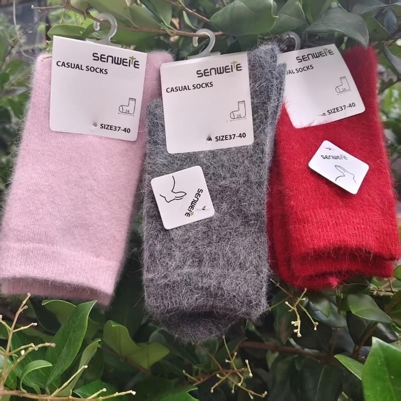 3PAIRS medium tube women's autumn and winter thick socks, warm and cold-proof, simple design in solid color, versatile for commuting!