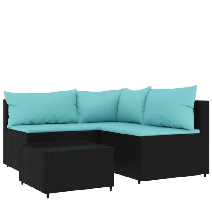 VidaXL Salon de jardin 4 pcs avec coussins Noir Résine tressée 319797
