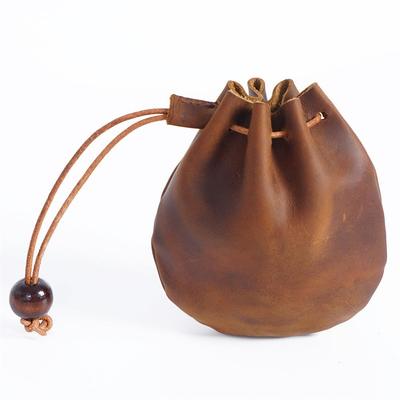 Vintage Leder Rindsleder Kordelzug Münzbörse - Kleine Clutch Geldbörse