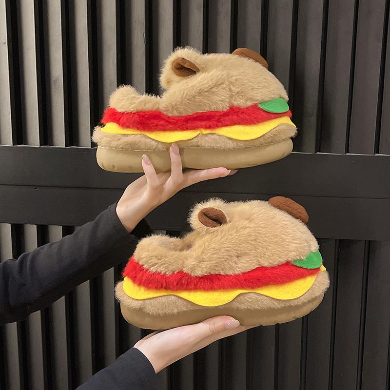 Fashion Plush Cotton Shoes Winter New Round Toe Deep Mouth Soft Sole Non-slip Wear-resistant Flat-sole Wrapped-head Slippers