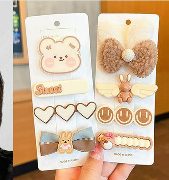 Autumn & Winter Plush Bear Hair Accessories: Cute Milk Coffee Wool Flower Butterfly Hairpin for Children